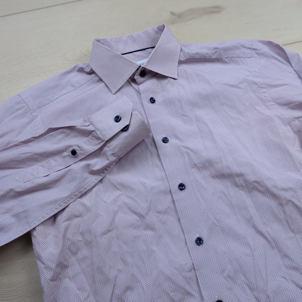 Eton Slim Fit Dress Shirt Mens 15.5 39 Pink Blue Geometric Micro Print Cotton